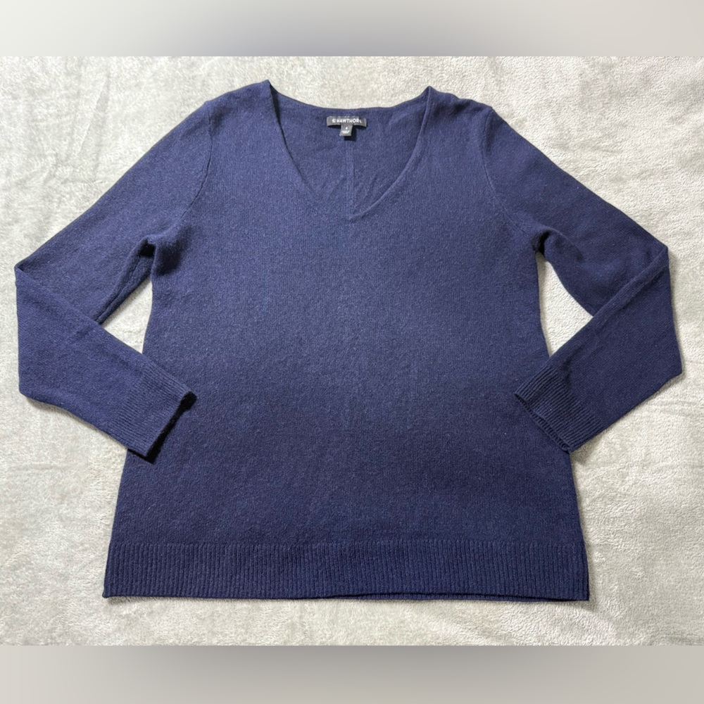 41 Hawthorn 100% Cashmere Sweater Womens M Navy Blue V Neck Quite Luxury Preppy